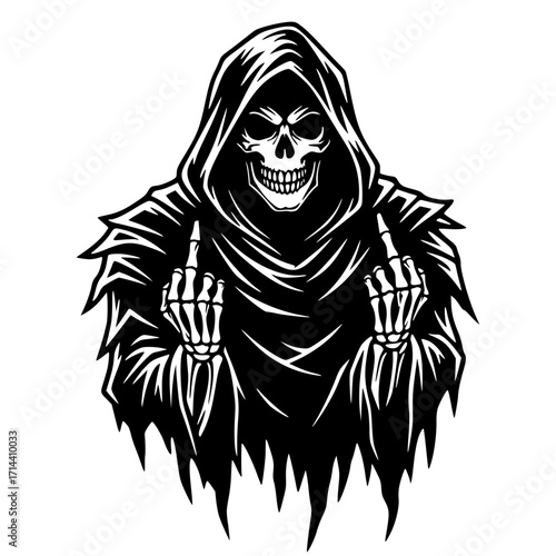 Grim Reaper giving two middle fingers, death svg, dark humor svg, gothic svg, Halloween svg
