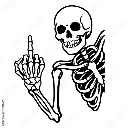 Skeleton giving the middle finger, rebellious svg, gothic svg, Halloween svg, edgy svg