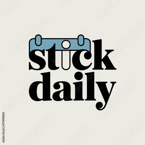 Modern "stick daily" text graphic design with calendar icon and playful typography for branding and content creation vector