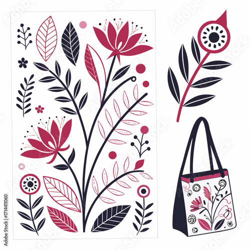 Floral pattern and tote bag design collection of vector illustrations for various occasions elegant and modern designs for your special events