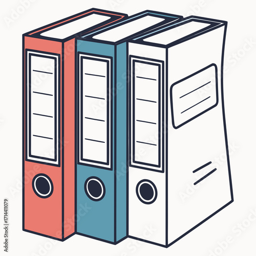 Three colorful ring binders standing upright on a white background organized for efficient document management and storage