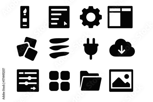 Vector software icon cloud art toolbar settings menu shortcut brush presets browser