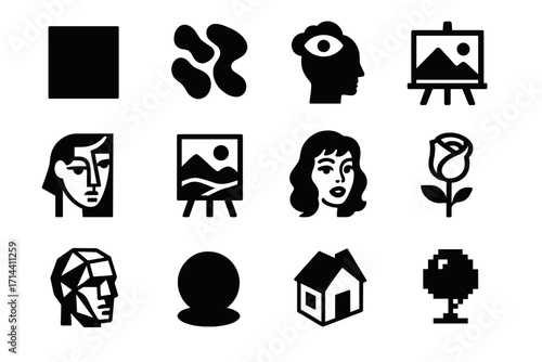 Icon surreal cubism line poly retro pop grid vector art impressionism