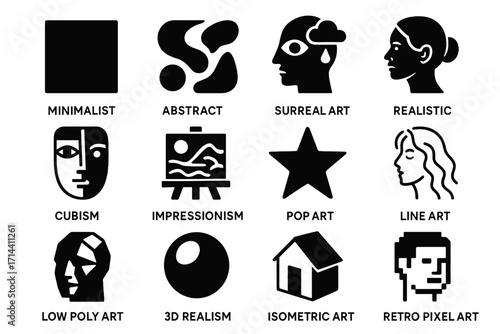 Art poly cubism grid icon surreal realistic pop pixel vector retro