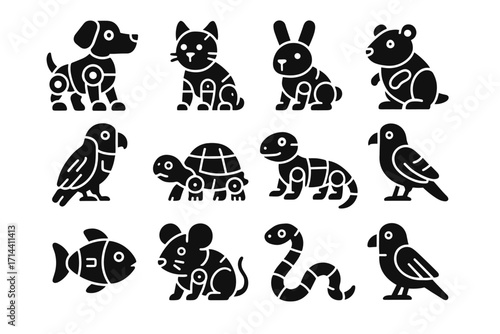 Virtual icon fish robotic turtle robot bird parrot snake rabbit vector lizard