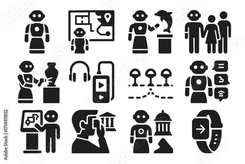 Audio museum map assistant bracelet icon lighting navigation vector guide robot path