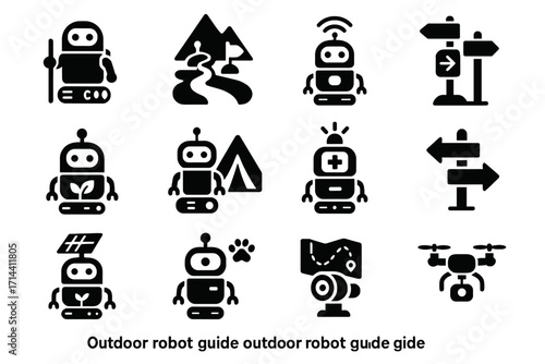 Mountain drone vector site icon outdoor bot path camping navigation robot