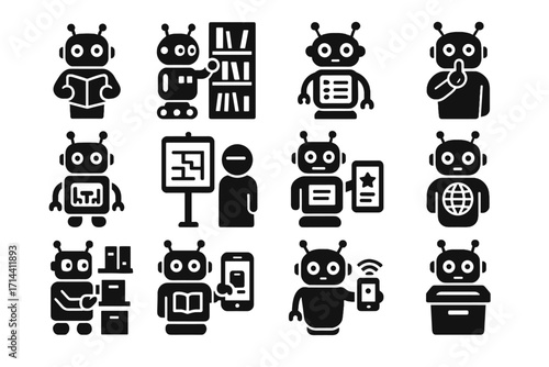 Robot bin bot vector quiet icon language icons catalog info assistant library