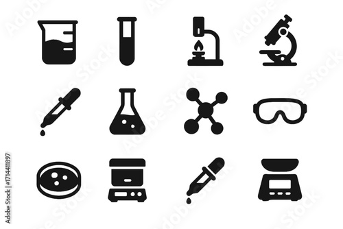 Icon tube beaker icons microscope petri molecular digital virtual vector dropper chemistry