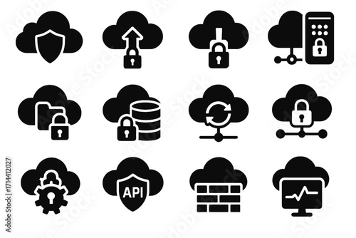 Vector secure icons prevention database cloud encrypted access icon storage intrusion download