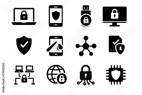 Networked vector icon shield security antivirus icons lock secure protection endpoint patch