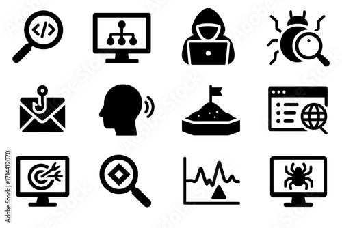 Web cybersecurity vulnerability analysis icon icons vector grid email attack anomaly detection