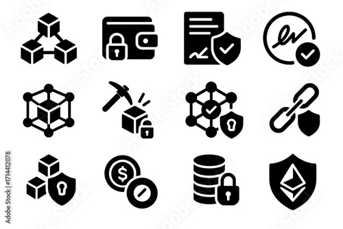 Vector defi blockchain token security consensus digital icons immutable icon protection record