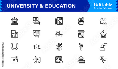 University Education Essentials: Modern Minimal Line Icon Set for Students and  university, education, college, Academics