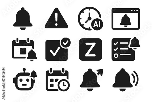 Event deadline reminder ai alert icons list vector automated snooze icon bell