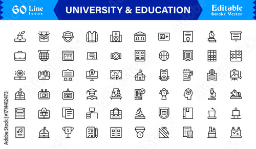 University Education Essentials: Modern Minimal Line Icon Set for Students and  university, education, college, Academics