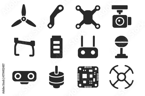 Motor obstacle icon flight icons parts module gear camera vector arm drone