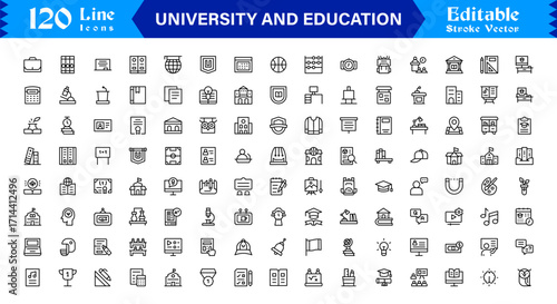 University Education Essentials: Modern Minimal Line Icon Set for Students and  university, education, college, Academics