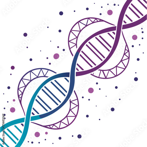A dna double helix structure with purple and blue hues, representing genetics, biology, and science it symbolizes the building blocks of life and heredity