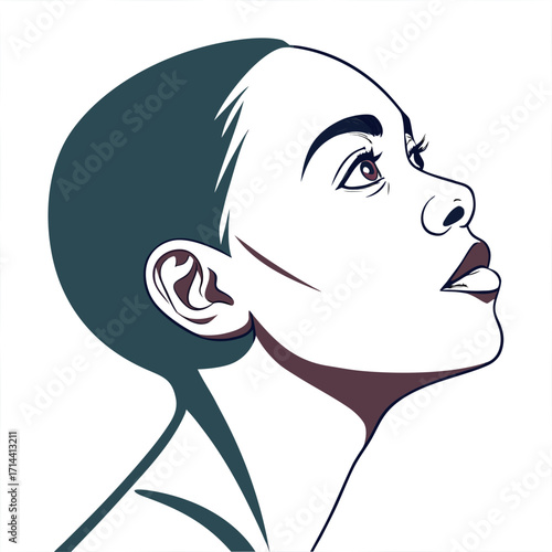 Elegant vector illustration of a young african american woman looking up with a hopeful expression, the minimalist design captures her beauty and grace