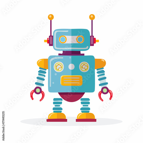 Playful Robot Illustration A Cheerful Cartoon Robotic Character Design