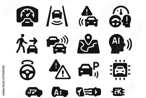 Icons speed traffic recognition parking vector pedestrian smart brake icon blind driving