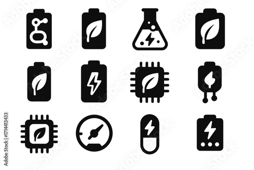 Bio icon energy enzymatic green icons biochemical battery storage cell sustainable capsule