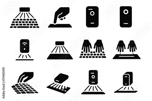 Sensors typing icons icon gadget hand input infrared keyboard projection alignment vector