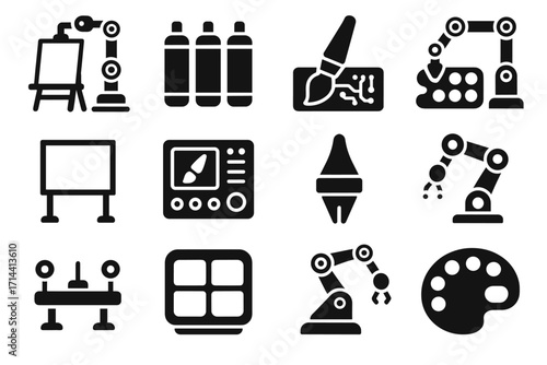 Interface automated vector icon mixing module tools paint control art nozzle precision