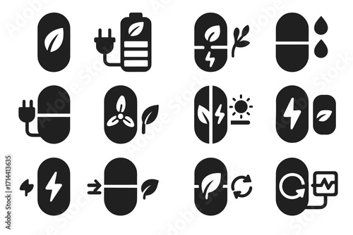 Monitor storage sustainable battery icons capsule module hybrid icon power energy vector