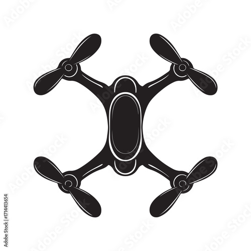 Black and White Silhouette of Drone with Four Propellers