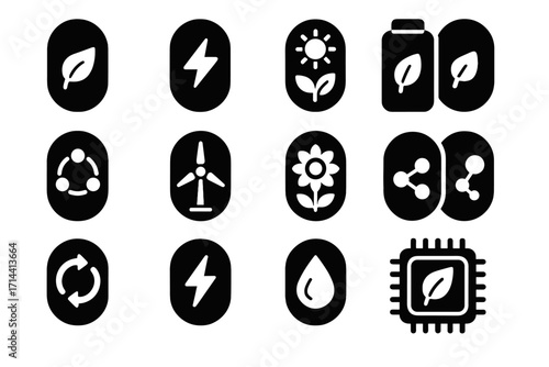 Portable capsule chip vector icon energy battery eco module bio renewable monitor