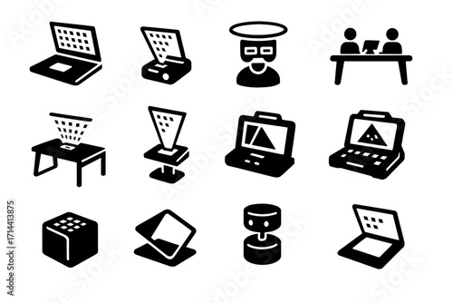 Stand surface device ai ar workstation holographic vector compact icons icon desk