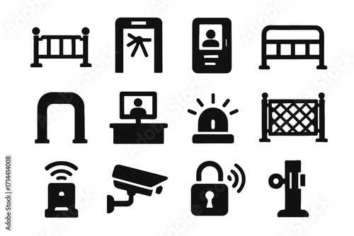 Monitoring gate vector turnstile arena camera crowd icon sports entry strobe fence