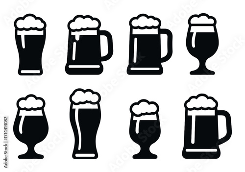 Beverage silhouette icon set. featuring beer, mug, pint, ale, lager, stout, stein, glass