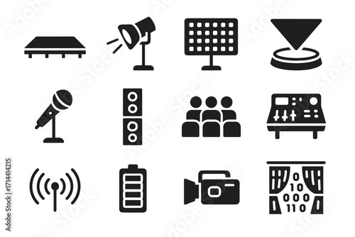 Signal stage array led vector icons panels microphone wireless digital theater icon