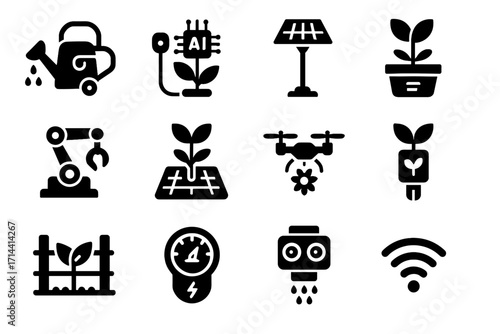 Pruning energy nutrient connectivity cyber garden icon watering automated sensor vector
