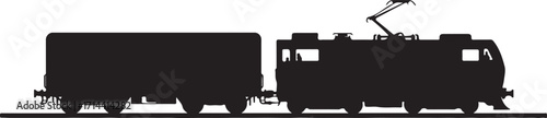 black silhouette of freight train on white background, vector