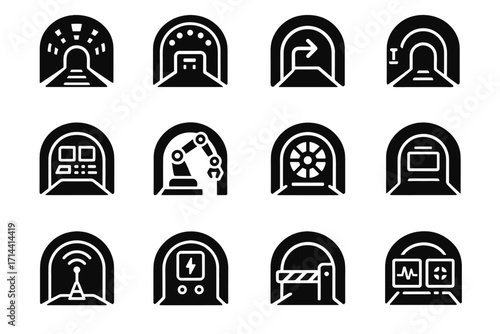 Shaft icons control monitoring hub vector surveillance camera tunnel panel futuristic icon