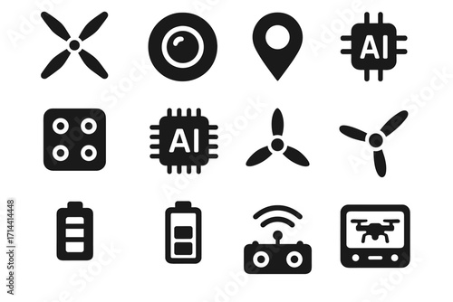 Console sensor vector lens propeller aerial rotor drone array monitoring icon data
