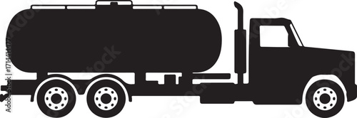 black silhouette of fuel tanker truck on white background, vector.