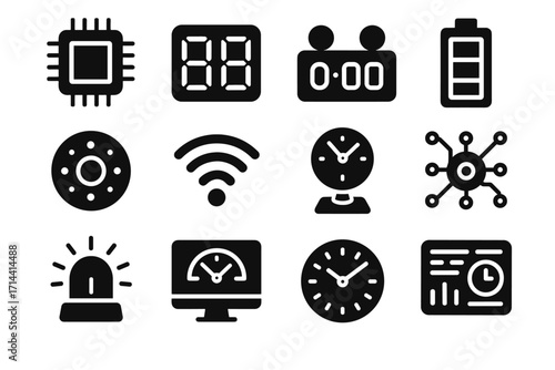 Time microchip hub circuit monitoring ai holographic vector dial meter icon control