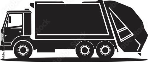 black silhouette of garbage truck on white background, vector