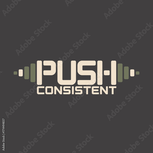 Modern fitness logo design push consistent text typography with stylized dumbbell elements representing strength and dedication vector
