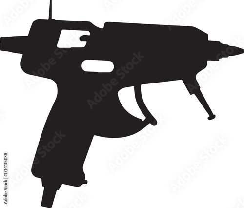 black silhouette of glue gun on white background, vector.