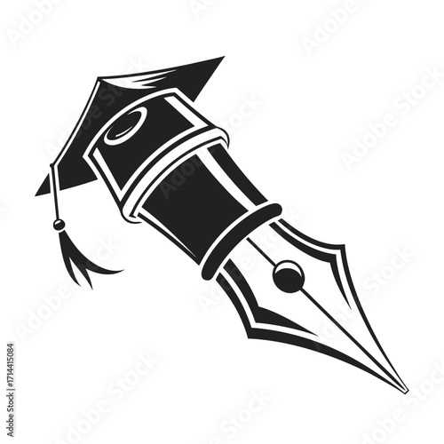 Graduation Cap and Fountain Pen Icon Symbolizing Education, Knowledge, and Achievement in Writing and Learning