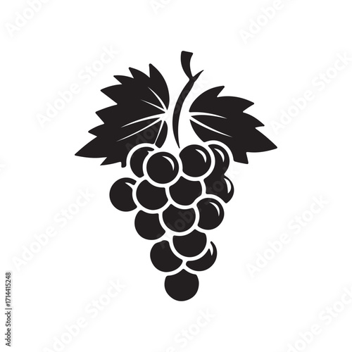 Black and White Grapes with Leaves Icon