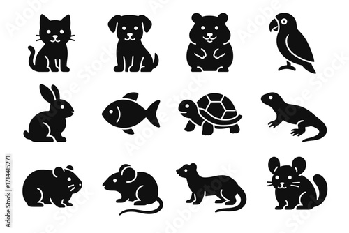 Icon lizard pig chinchilla parrot rabbit virtual fish pet guinea dog icons