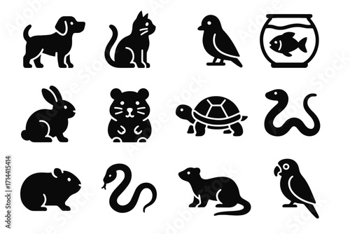 Pet vector icon digital guinea rabbit bird lizard parrot cat turtle hamster