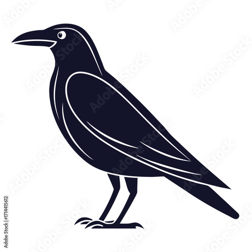 Stylized Silhouette of a Raven Depicts a Striking Image of This Dark and Mysterious Bird Perched and Observed closely